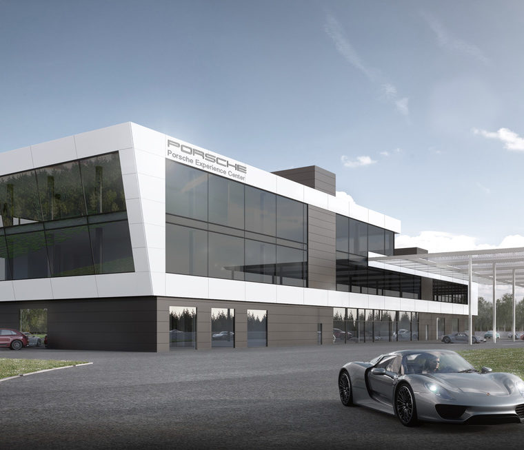 Rendering of the Porsche Experience Center at the Hockenheimring
